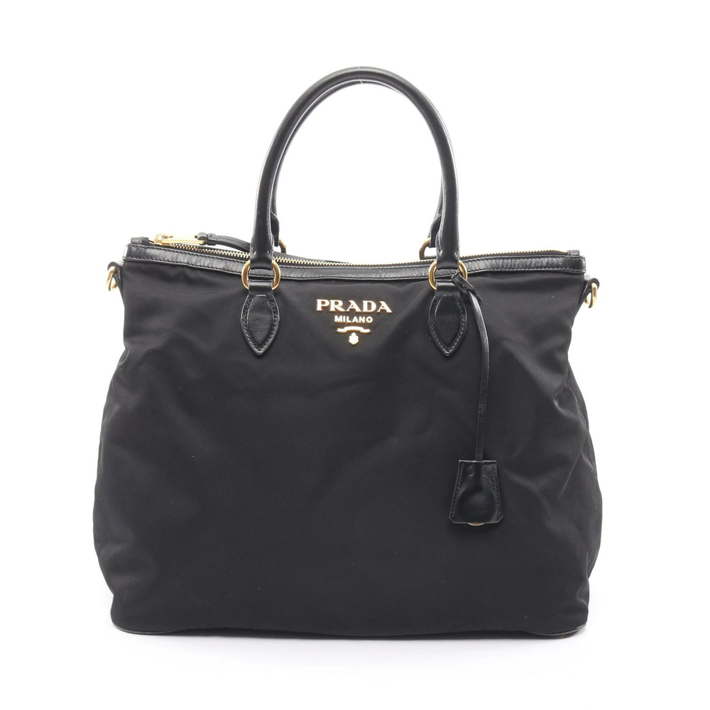Prada Tessuto handbag goldtone hardware leather handles black